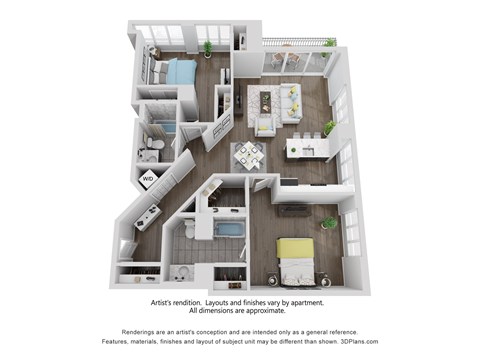 Floor plan for 2 beds, 2 baths, 1180 sqft